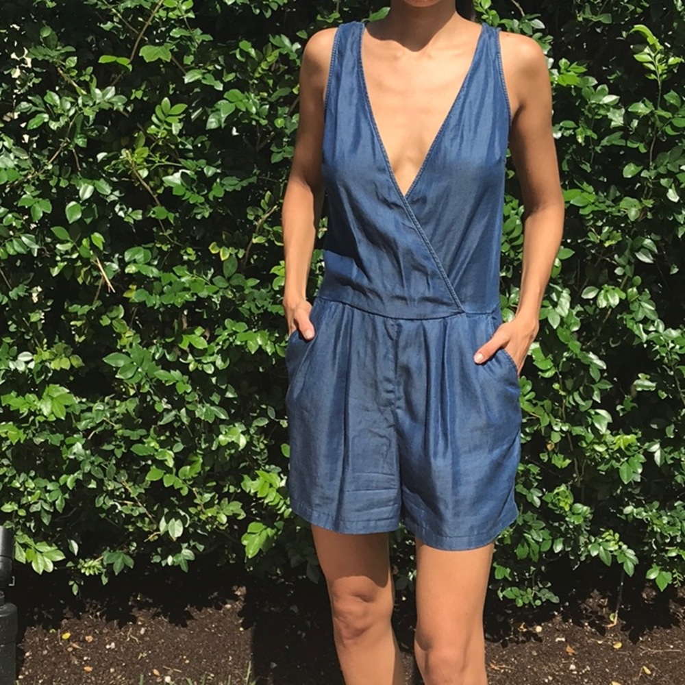 Zara plunge jean romper